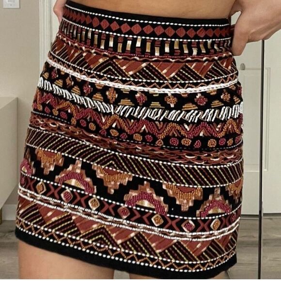 H&M tribal skirt brown and black beaded - Picture 1 of 6